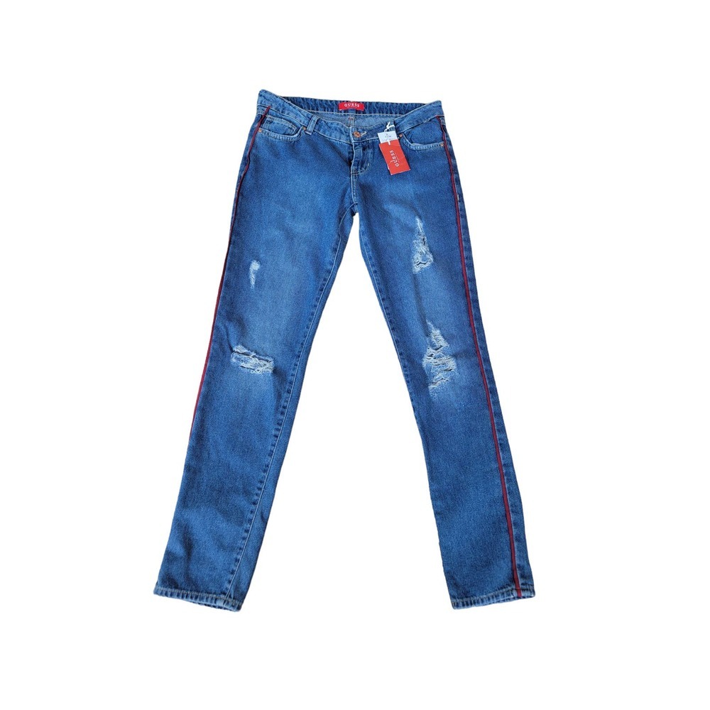 New Guess Straight leg jeans Dark blue Red Stripe